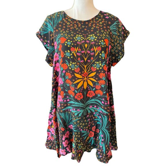 Free People Dresses & Skirts - Free People Strawberry Fields Mini Dress Small Black Multicolor Boho Womens EUC